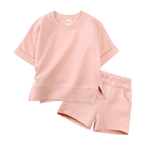 Kids Tales 2023 Summer Essential Loungewear Children's Clothing Sets Suit For Girls Short Sleeve Top+Shorts Boys Costume Outfits