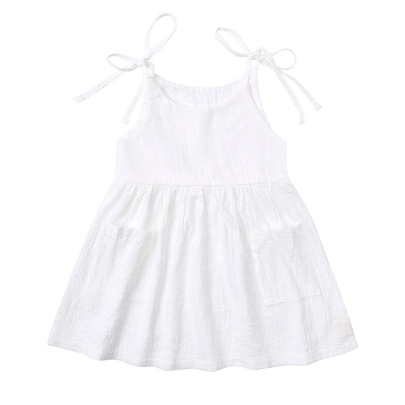 New Essentials Summer Kids Sleeveless Dress For Little Girl Cotton Skinny Beach Skirt With Pocket Solid Slip Dresses Clothing