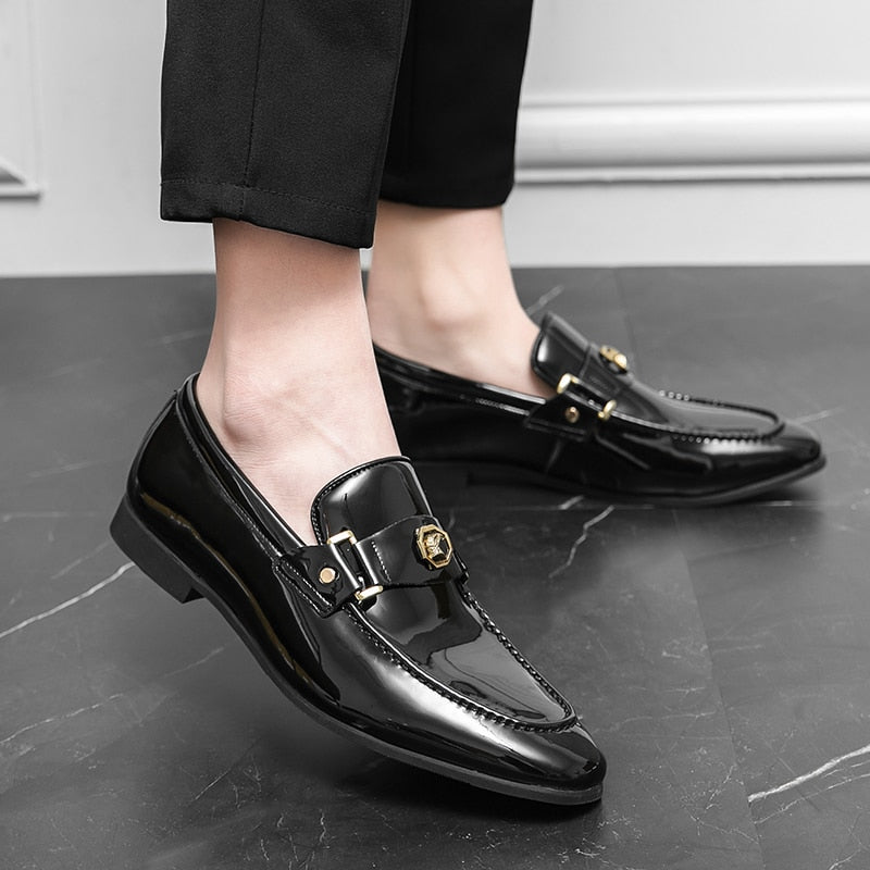 New Arrivals Loafers for Men Buckled Shiny Black Leather Shoes Slip-On Office &amp; Career  Dress Shoes Free Shipping Big Size 38-47