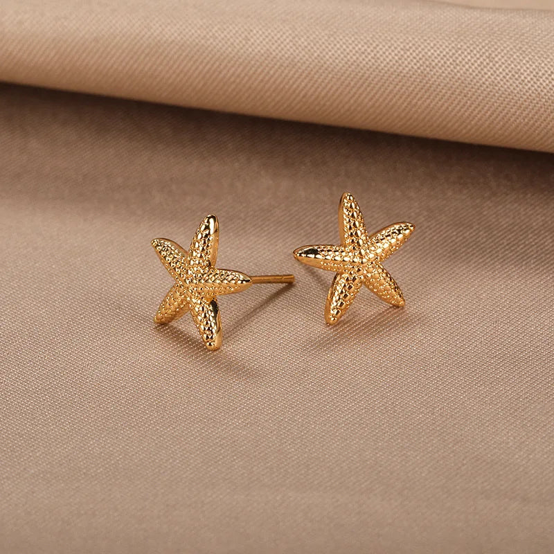 Cute Animal Starfish Stud Earrings For Women Men Unisex Silver Gold Color Minimalist Star Ear Studs Daily Party Jewelry Gifts
