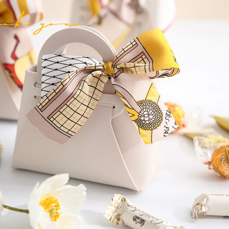 10/20PCS Leather Gift Bags Bow Ribbon Packaging Bag Wedding Favour Distributions Bags Christmas Candy Packaging Box Mini Handbag