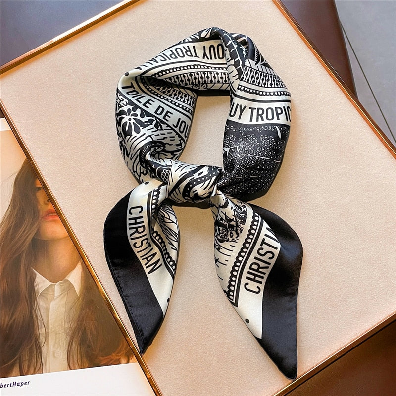 Print 70cm Silk Satin Headkerchief Women Luxury Design Neck Tie Scarf Female Hair Hand  Wrist Foulard Shawl Hijab Bandana New
