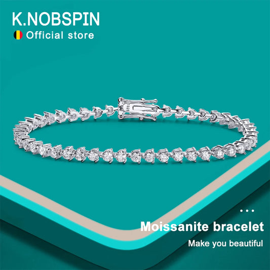 KNOBSPIN 3mm D Color Moissanite Tennis Bracelet 3 Prong Setting Trendy Women Man GRA Certified Fine Jewelry s925 Sliver Bracelet