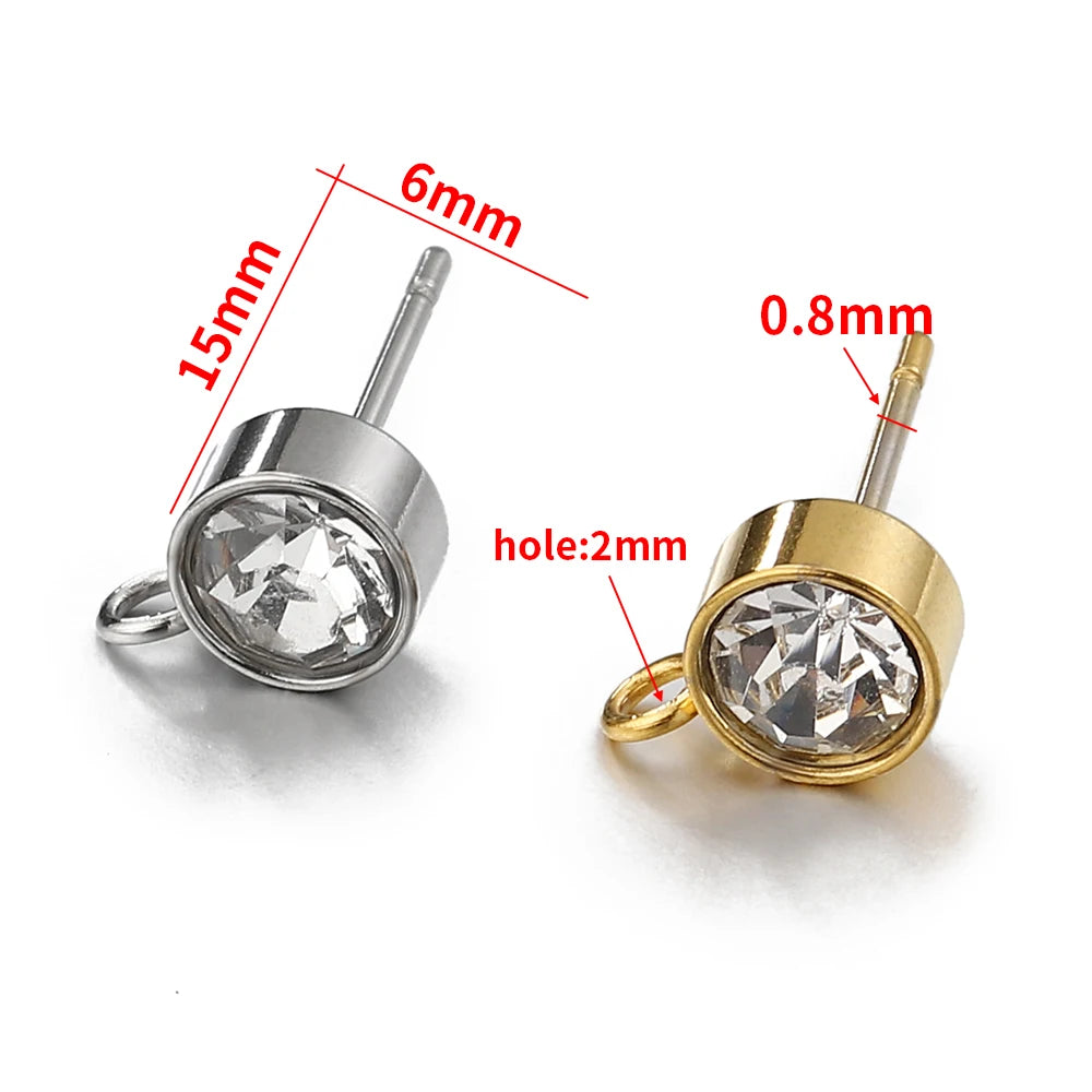 100pcs/20pcs Stainless Steel Rhinestone Earring Posts Gold Color Ear Studs with Loop Rings DIY Earrings Jewelry Making Supplies