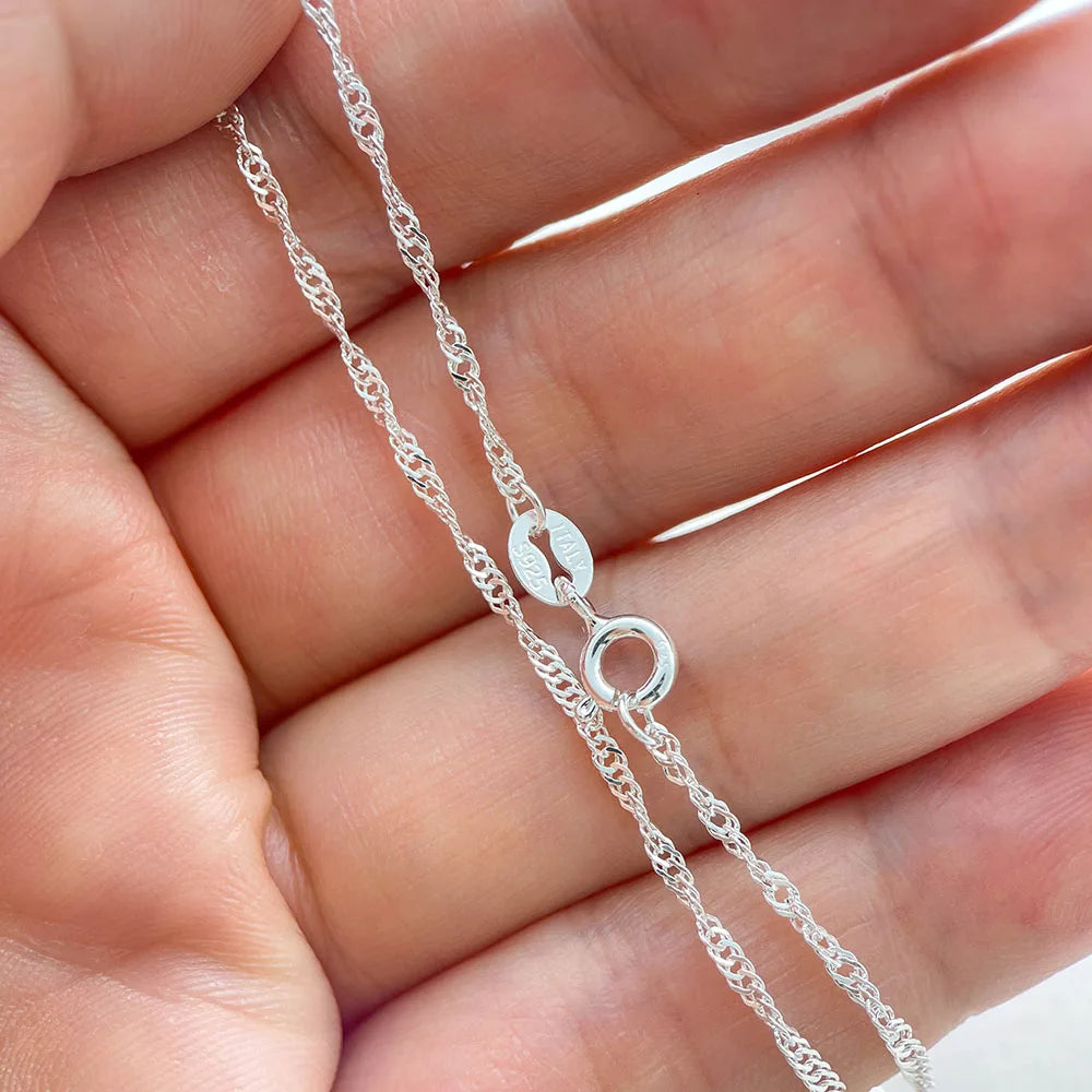 40cm-50cm 1.5mm Pure Real 925 Sterling Silver Water Wave Chain Short  Necklace Women Girls Jewelry Customizable collier kolye