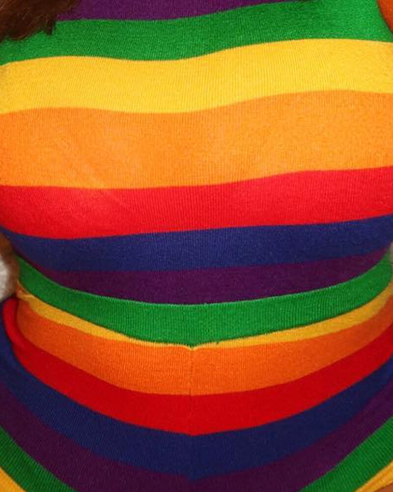 Rainbow Striped Long Sleeve Bodysuit Romper Full Sleeve Skinny Sexy Fashion Casual Women 2022 Spring Summer