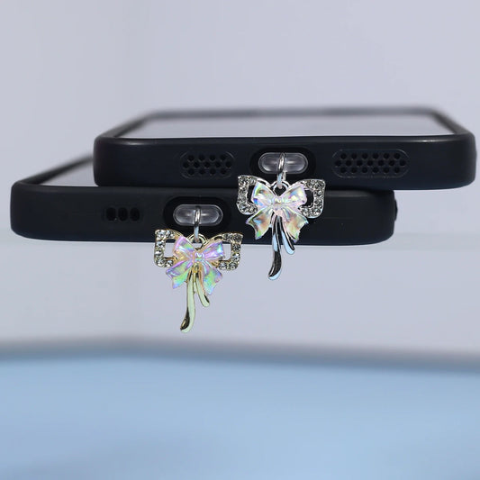 Child And Mother Bow Water Diamond Beautiful Phone Dust Plug Pendant Phone Accessories Decoration For Iphone And Type-C Port