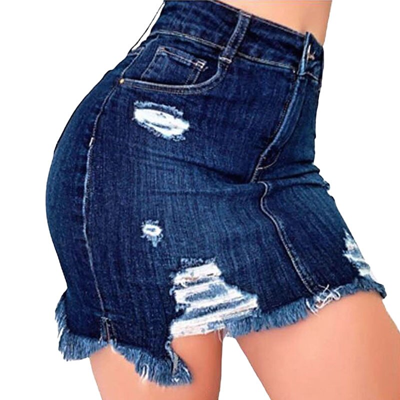 Plus Size Ripped Holes Bodycon Mini Denim Skirts 4XL 5XL Summer Sexy Ladies Tassel Short Pencil Skirts Wrap Jeans Skirt