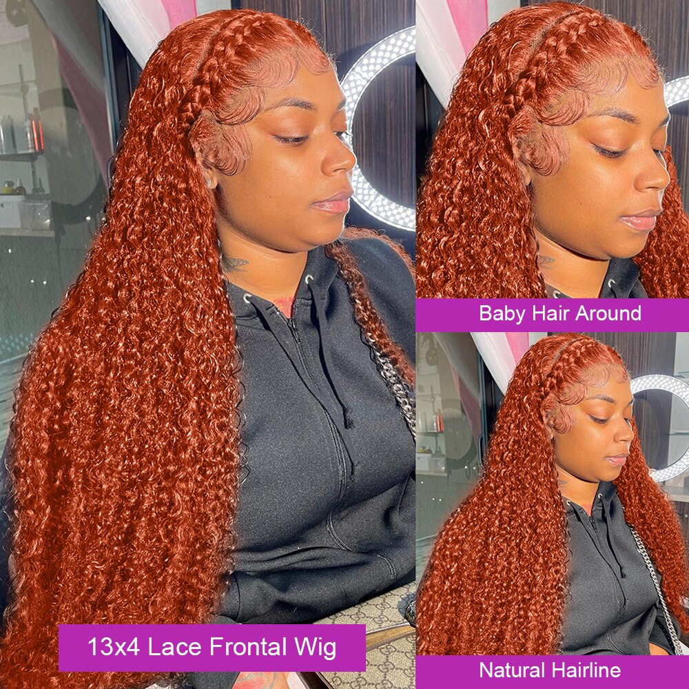Orange Ginger Lace Front Wig Jerry Curly Human Hair Wig 13x4 Lace Front Human Hair Wigs 180 Density Ginger Curly Wig Closure Wig