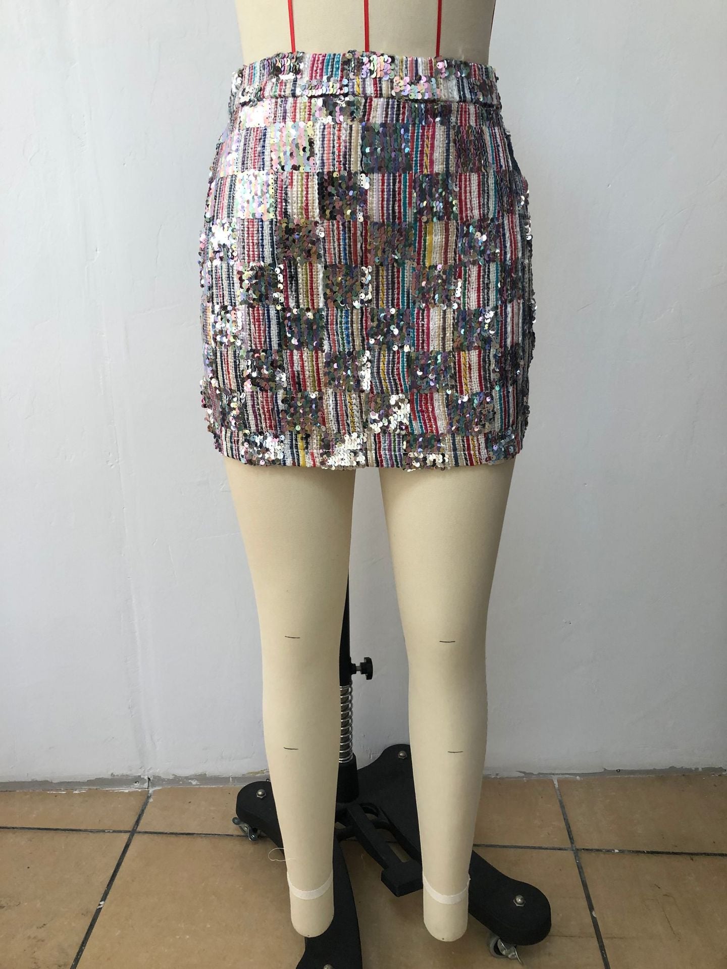CM.YAYA Women Vintage Sequined Geometrical A-line Bodycon Midi Mini Skirt 2023 Street Party Evening Basic INS Skirts