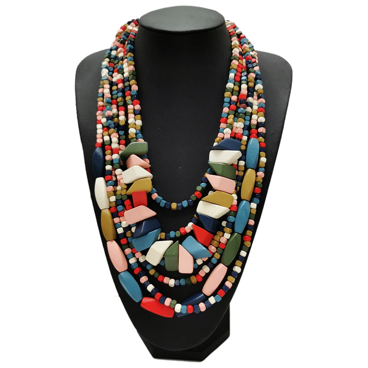 MANILAI Bohemian Multilayer Wood Bead Choker Necklaces For Women Handmade Beaded Statement Necklace Jewelry