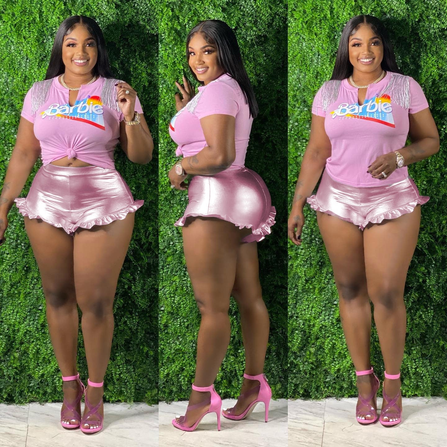 LW Plus Size Women Clothing Two Piece Shorts Skinny Sexy Streetwear Letter Print Tassel Ruffle Design Shorts Set