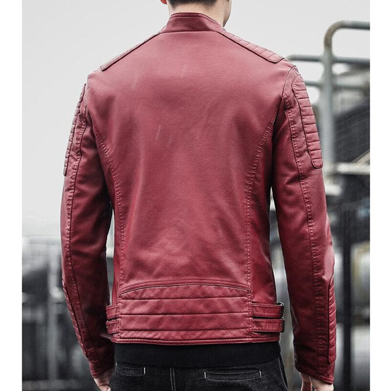 Brand clothing Men Slim Fit Jacket Fashion Solid Color Motorcycle Winter Jackets Chaqueta Hombre Windproof Black Leather Coat