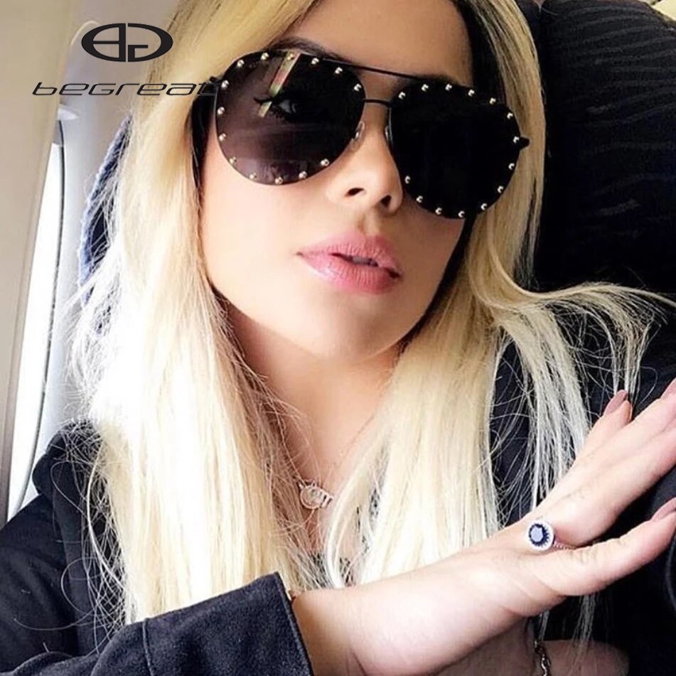 BEGREAT Ladies Metal Rivet Pilot Sunglasses Women Luxury Personality Glasses Cool Eyewear Shades очки солнечные женские UV400