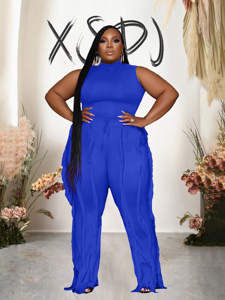 Large Size Matching Sets Ladies Sleeveless Top and Pants Tassel Womens Two Peice Sets Plus Size Summer Outfits Free Shipping