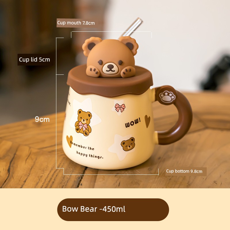 Cute Ceramic Cup Couple with Lid Spoon Straw Mug Home Breakfast Coffee Cup Women Office Water Glass Men