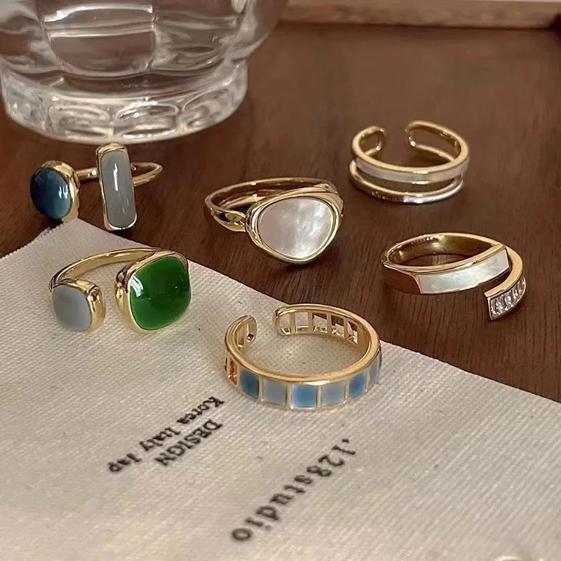 Trendy Retro Drip Glaze Open Rings Geometric Colorful  for Women Adjustable Exquisite Gold Color Finger Rings Jewelry Gifts