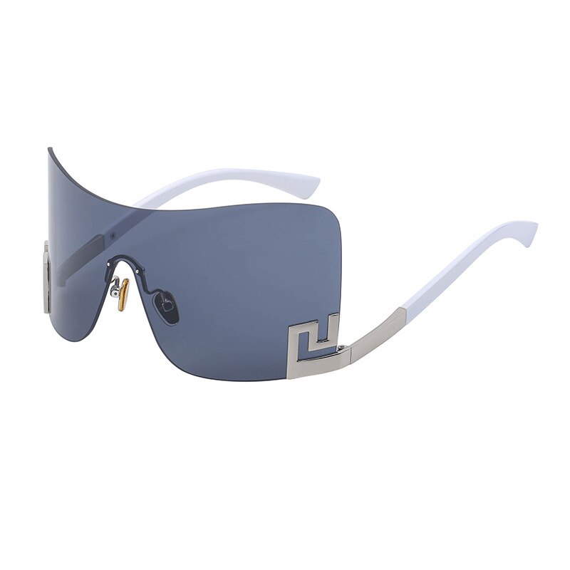 Oversized Rimless One Piece Shield Sunglasses For Women New Fashion Brand Alloy Gradient Arch Sun Glasses Men Hip Hop Eyewear