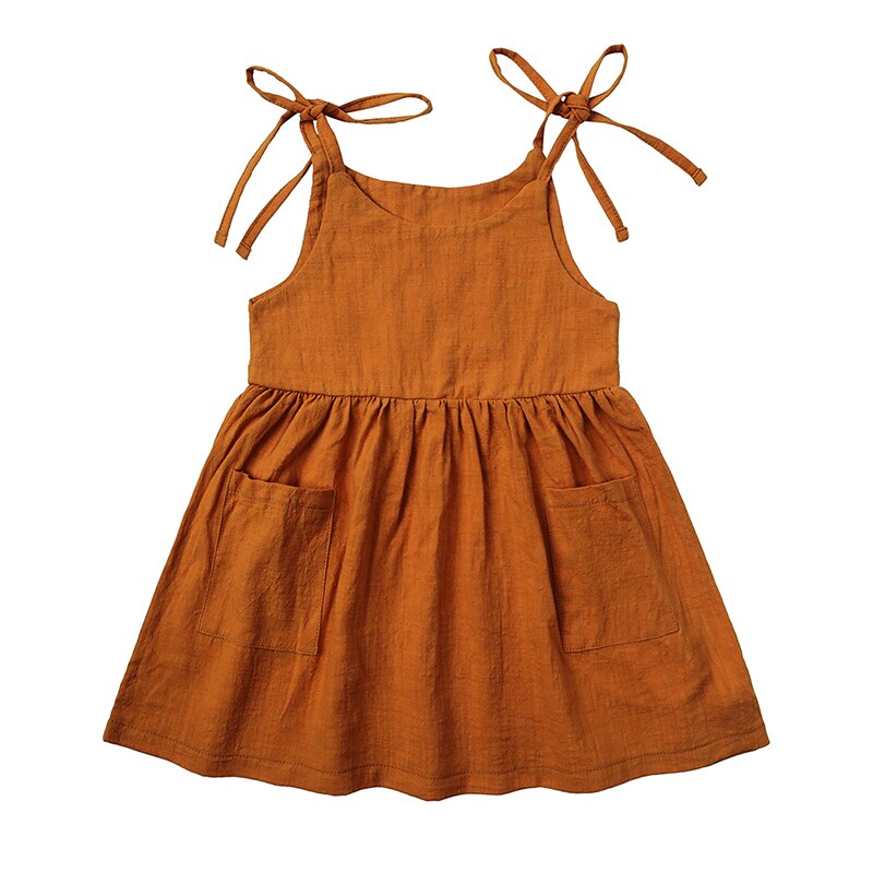 New Essentials Summer Kids Sleeveless Dress For Little Girl Cotton Skinny Beach Skirt With Pocket Solid Slip Dresses Clothing
