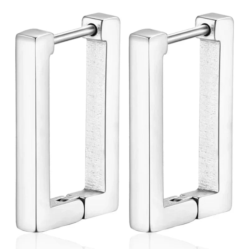 2PCS Square Geometric Earrings for Women Rectangular Gold Color Hoop Earrings Stainless Steel Earrings Trendy Jewelry Gifts