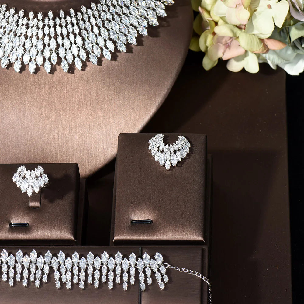 HIBRIDE Elegant Cubic Zirconia Choker Design 4PCS Necklace And Earring Sets For Women Bridal Jewelry Set Nigeria Wedding N-45