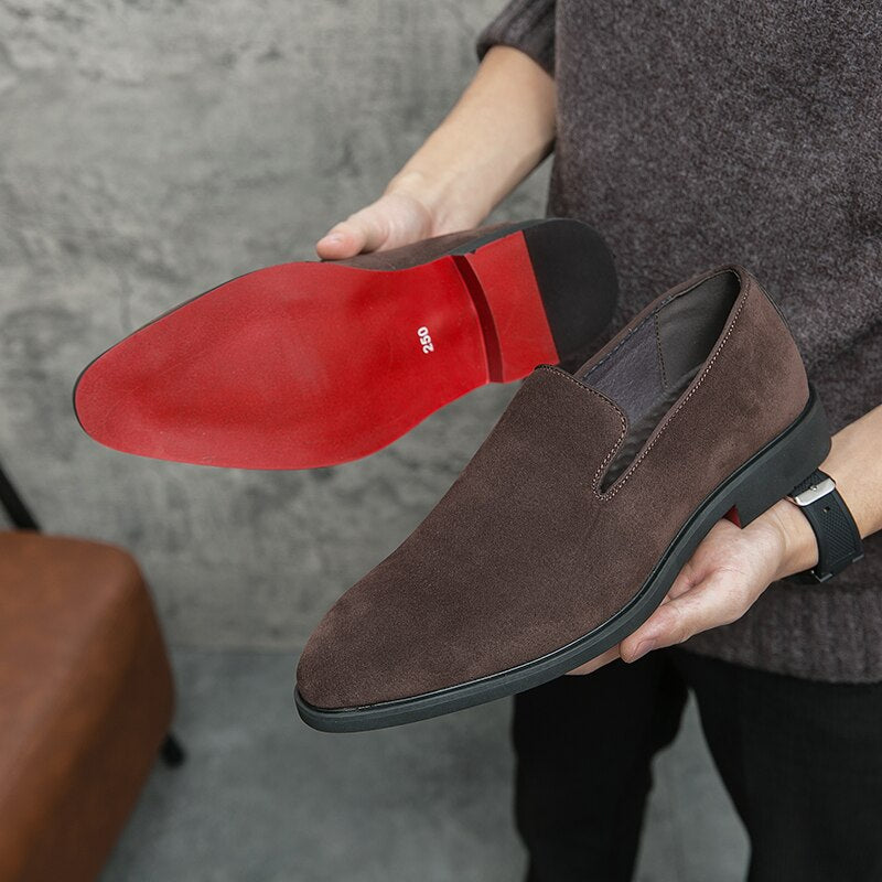 New In Red Sole Loafers for Men Flock Black Breathable Slip-On Party Shoes for Men with Free Shipping Zapatos De Hombre