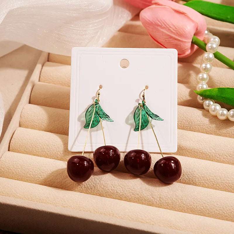 New Fashion Red Crystal Cherry Temperament Earrings For Women Personalized Party Jewelry Gifts