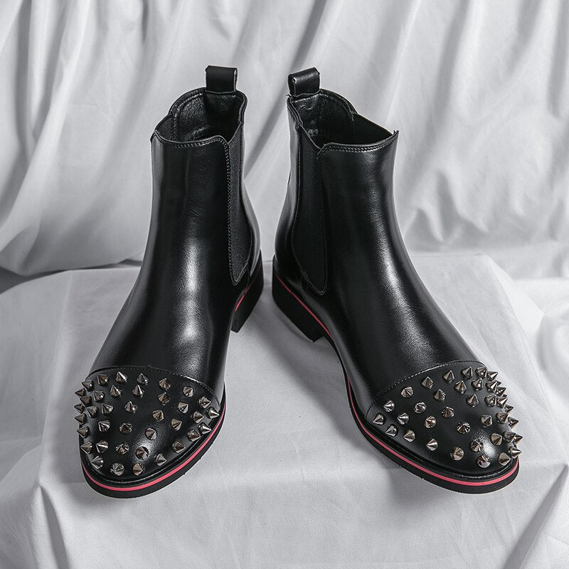 New Black Rivet Chelsea Boots for Men Round Toe Slip-On Punk Handmade Men Ankle Boots Free Shipping Bottes Pour Hommes