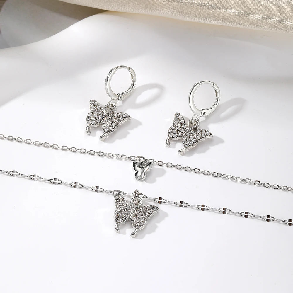 IPARAM Minimalist Crystal Butterfly Pendant Earrings Necklace Jewelry Set for Women Chains Fashion Jewelry Gifts