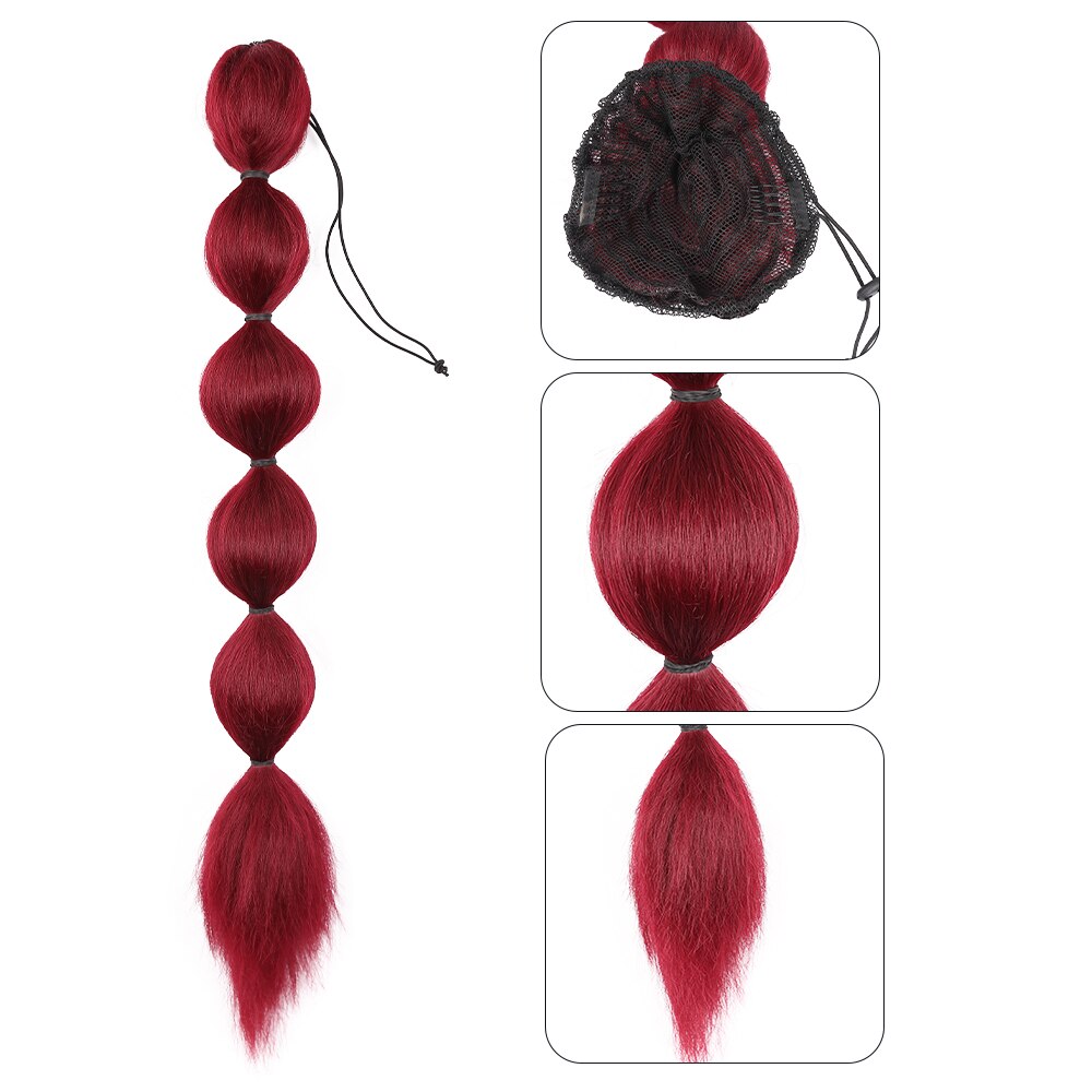 Kinky Straight Ponytail Syntehtic Bubble Ponytail Extensions 20Inch Long Drawstring Antern Bubble Pony Tail For Black Women