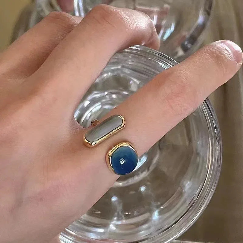 Trendy Retro Drip Glaze Open Rings Geometric Colorful  for Women Adjustable Exquisite Gold Color Finger Rings Jewelry Gifts