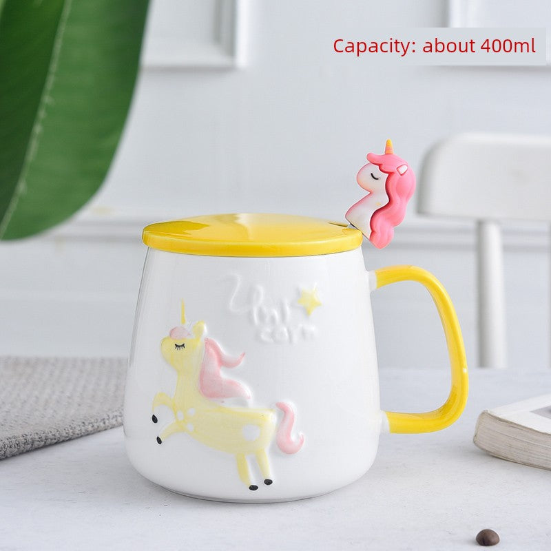 Cute Cat Mug Cartoon Porcelain Cup Couple Men and Women Water Cup Coffee Cup with Cover Spoon Breakfast Milk Cup