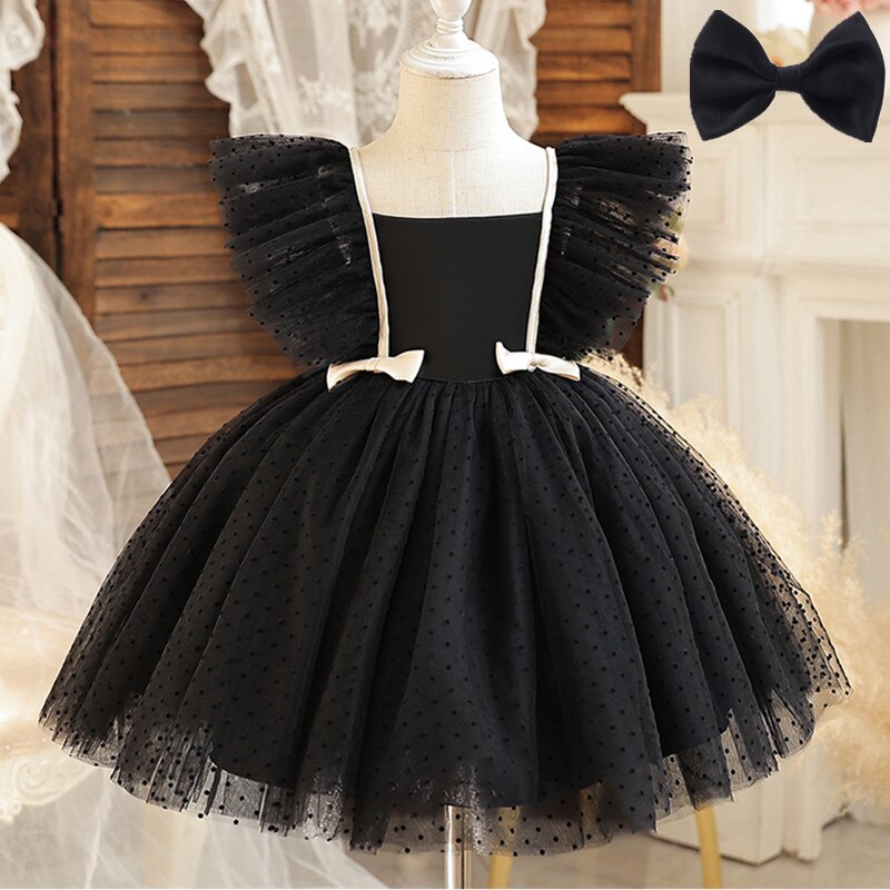 2023 Pink Elegant New Girl Princess Dresses For Kids Events Prom Costume Birthday Wedding Party Tulle Tutu Bow Girl Vestido 1-5T