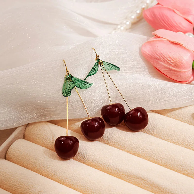 New Fashion Red Crystal Cherry Temperament Earrings For Women Personalized Party Jewelry Gifts