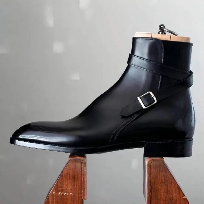 New In Black Buckle Strap Boots for Men Square Toe Ankle Boots for Men with Free Shipping Zapatos De Seguridad Hombre Men Boots