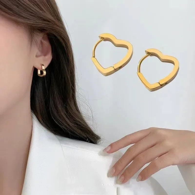2PCS Square Geometric Earrings for Women Rectangular Gold Color Hoop Earrings Stainless Steel Earrings Trendy Jewelry Gifts