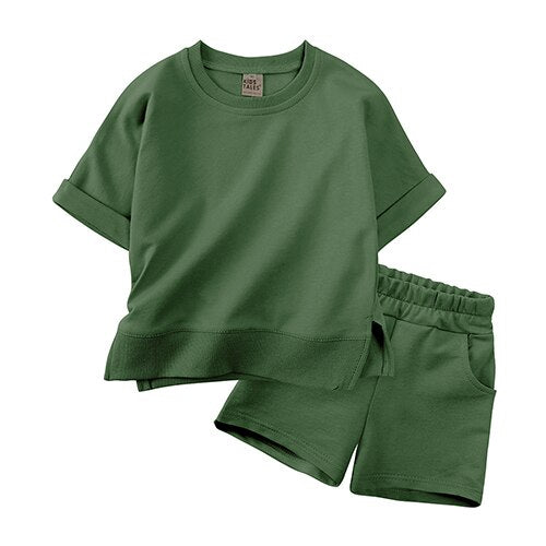 Kids Tales 2023 Summer Essential Loungewear Children's Clothing Sets Suit For Girls Short Sleeve Top+Shorts Boys Costume Outfits