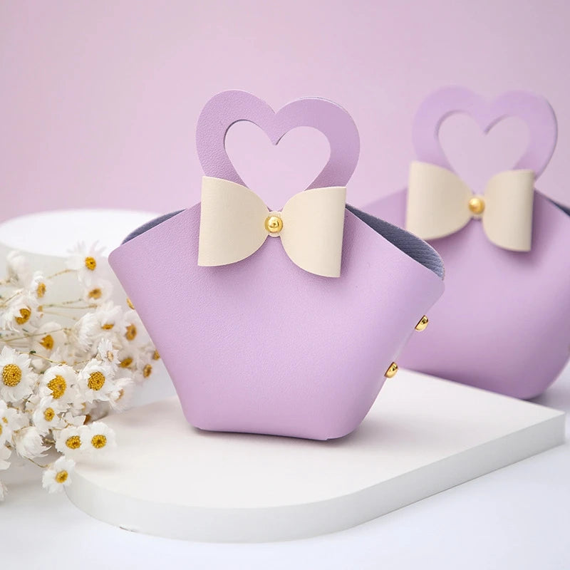 10/20PCS Leather Gift Bags Bow Ribbon Packaging Bag Wedding Favour Distributions Bags Christmas Candy Packaging Box Mini Handbag