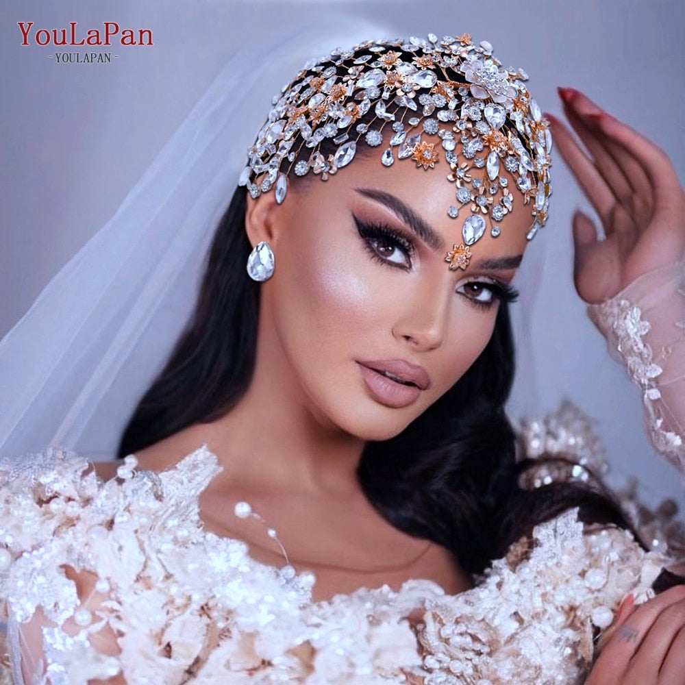 YouLaPan HP456 Fashion Bridal Hair Accessories Alloy Flower Wedding Crown Forehead Jewelry for Wedding Pageant Brides Headband