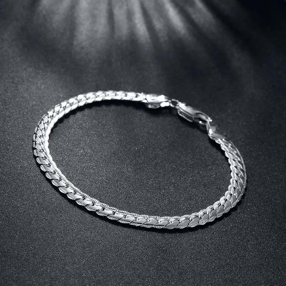 Popular classic 5MM Chain 18K gold fine 925 sterling Silver Bracelet for Women men fashion Wedding Party Holiday gift Jewelry