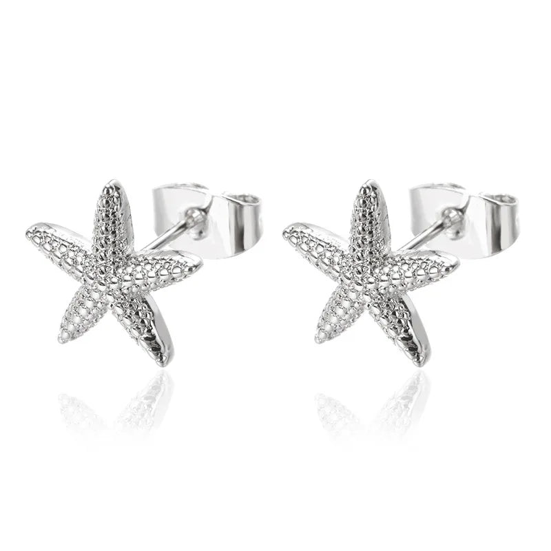 Cute Animal Starfish Stud Earrings For Women Men Unisex Silver Gold Color Minimalist Star Ear Studs Daily Party Jewelry Gifts