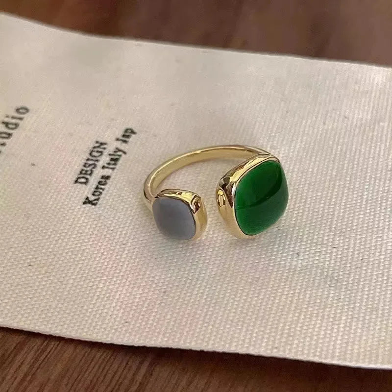 Trendy Retro Drip Glaze Open Rings Geometric Colorful  for Women Adjustable Exquisite Gold Color Finger Rings Jewelry Gifts