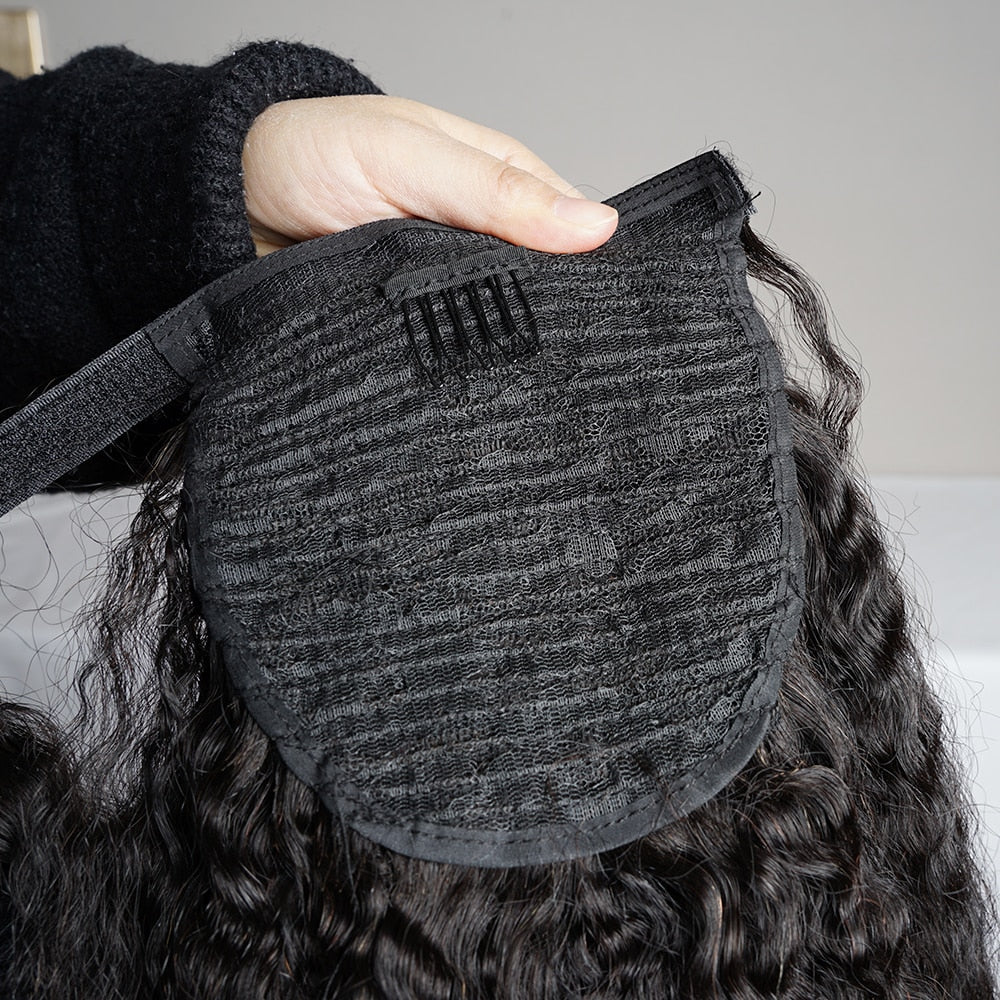 Kinky Straight Ponytail Human Hair Extension 65g/100g/145g Wrap Around Clip In Ponytail Natural Black Remy Indian Yaki Hair