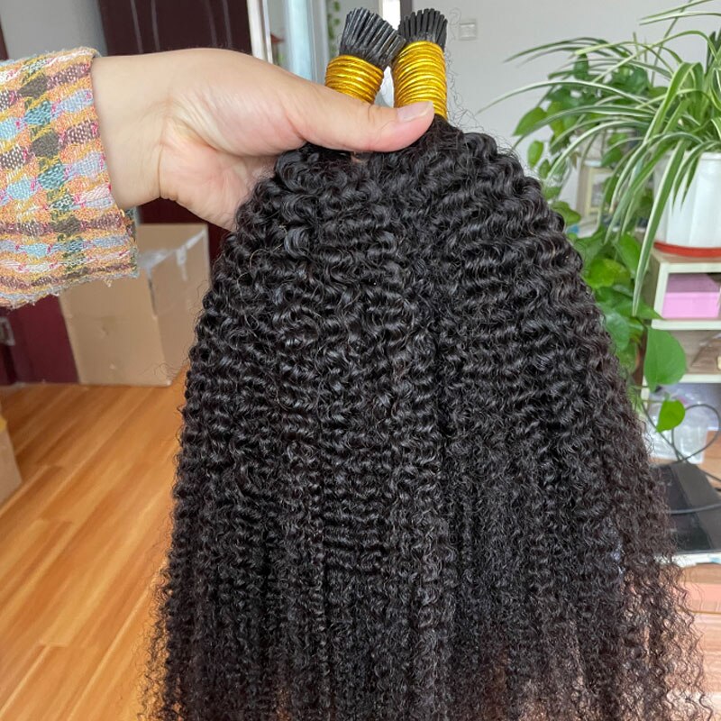3C 4A Kinky Curly I Tip Microlinks Human Hair Extensions African American Fusion Brazilian Human Hair I Tips 100g Per Package
