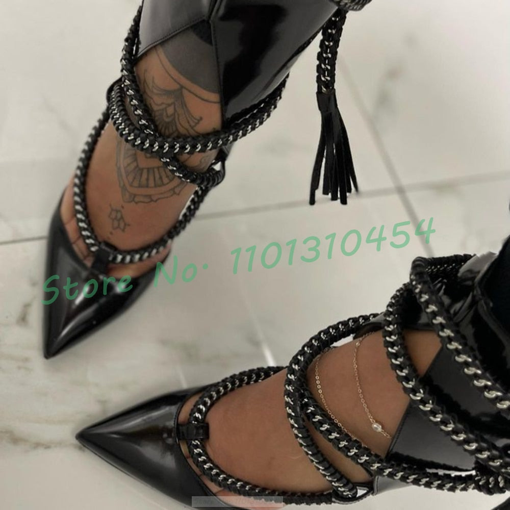 Pointy Grey Cross Tied Heeled Sandals Women Sexy Braided Straps Roman Shoes Female Summer Cut Out Party Stiletto Heels Sandals