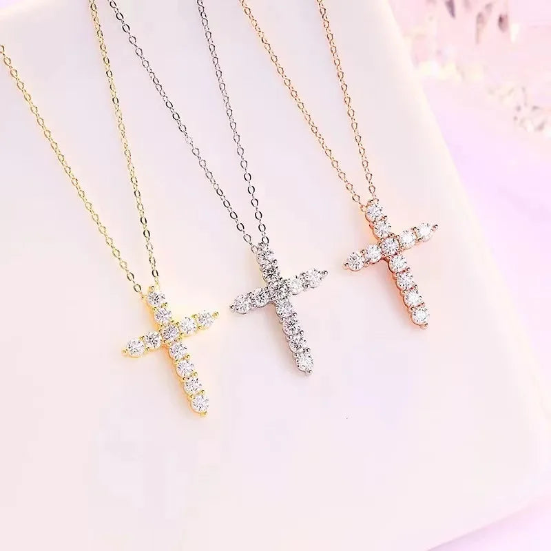 EWYA Real Moissanite Jesus Cross Pendant Necklace for Women 925 Sterling Silver 2.5 3 4mm Diamond Chains Necklaces Fine Jewelry