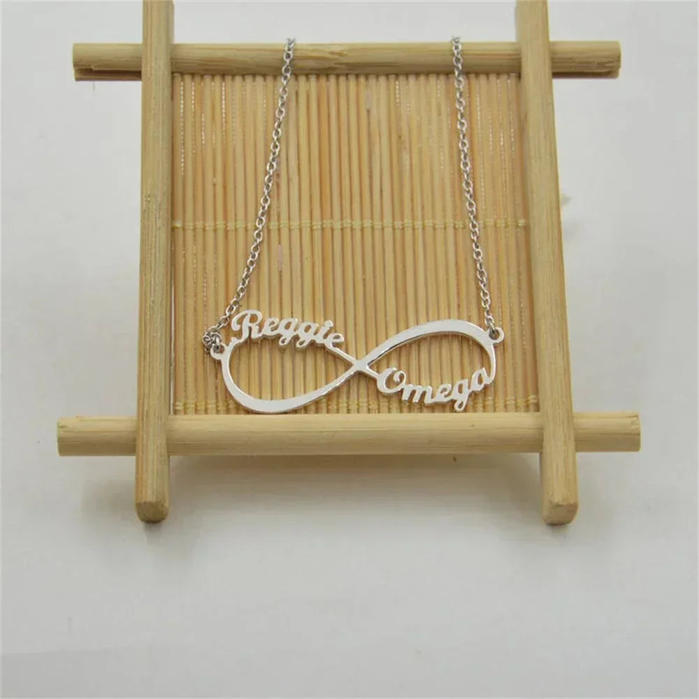 Custom Couple Double Name Infinity Necklace for Women Men Stainless Steel Jewelry Gold Pendant Choker Christmas Anniversary Gift
