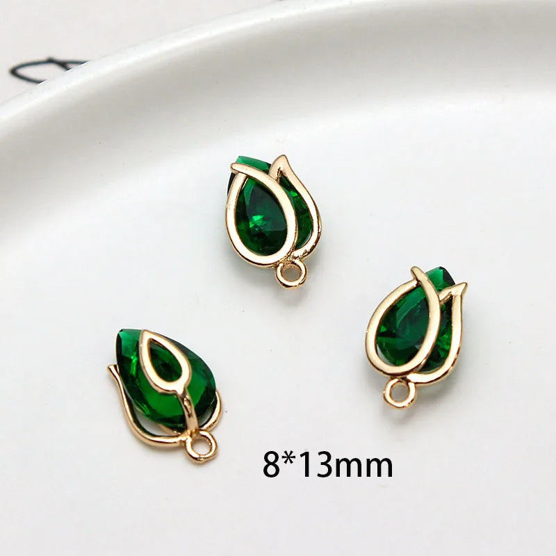 1pcs Copper Inlaid Zircon Crystal Flower Bud Water Drop Square Pendant Diy Jewelry Earrings Necklace Bracelet Handmade Charms