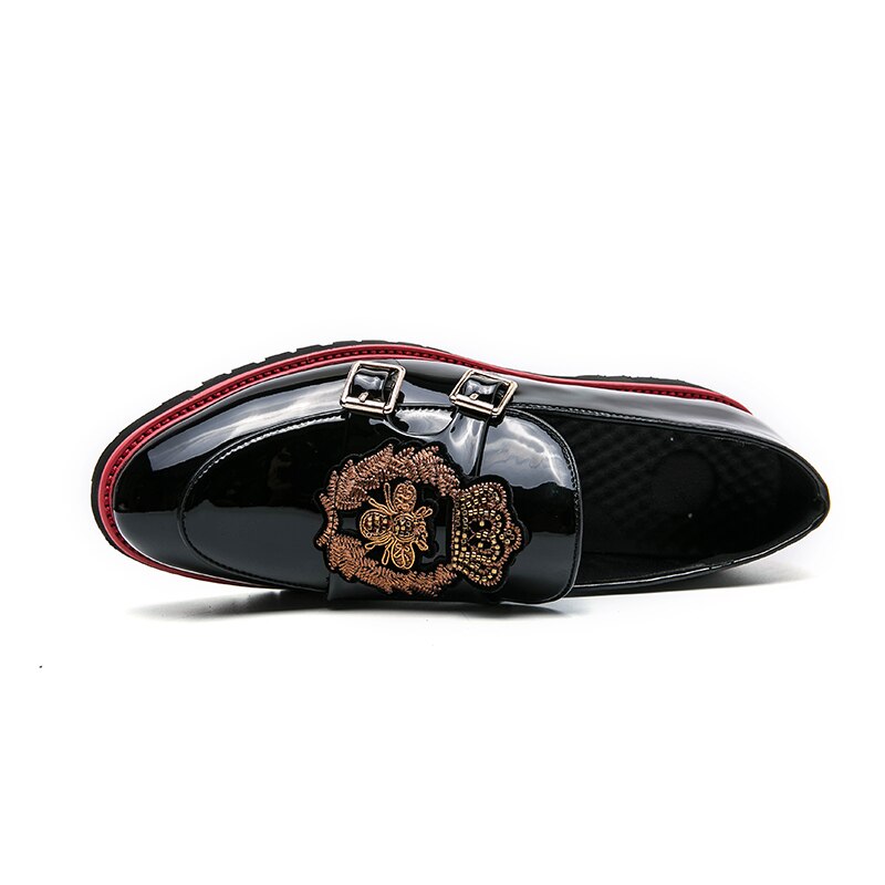 Loafers Men Shoes PU Black Round Toe Low Heel Fashion Daily Business Casual Party Embroidered Double Buckle Dress Shoes CP304