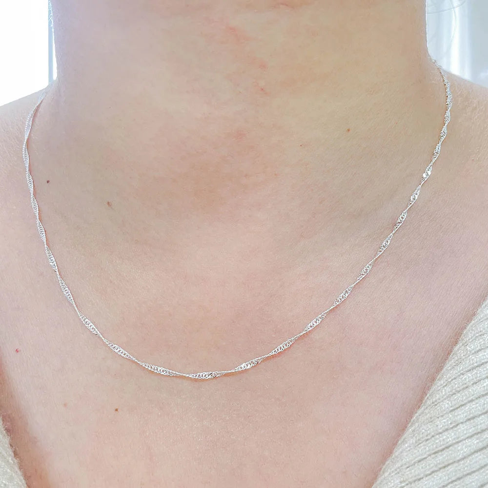 40cm-50cm 1.5mm Pure Real 925 Sterling Silver Water Wave Chain Short  Necklace Women Girls Jewelry Customizable collier kolye